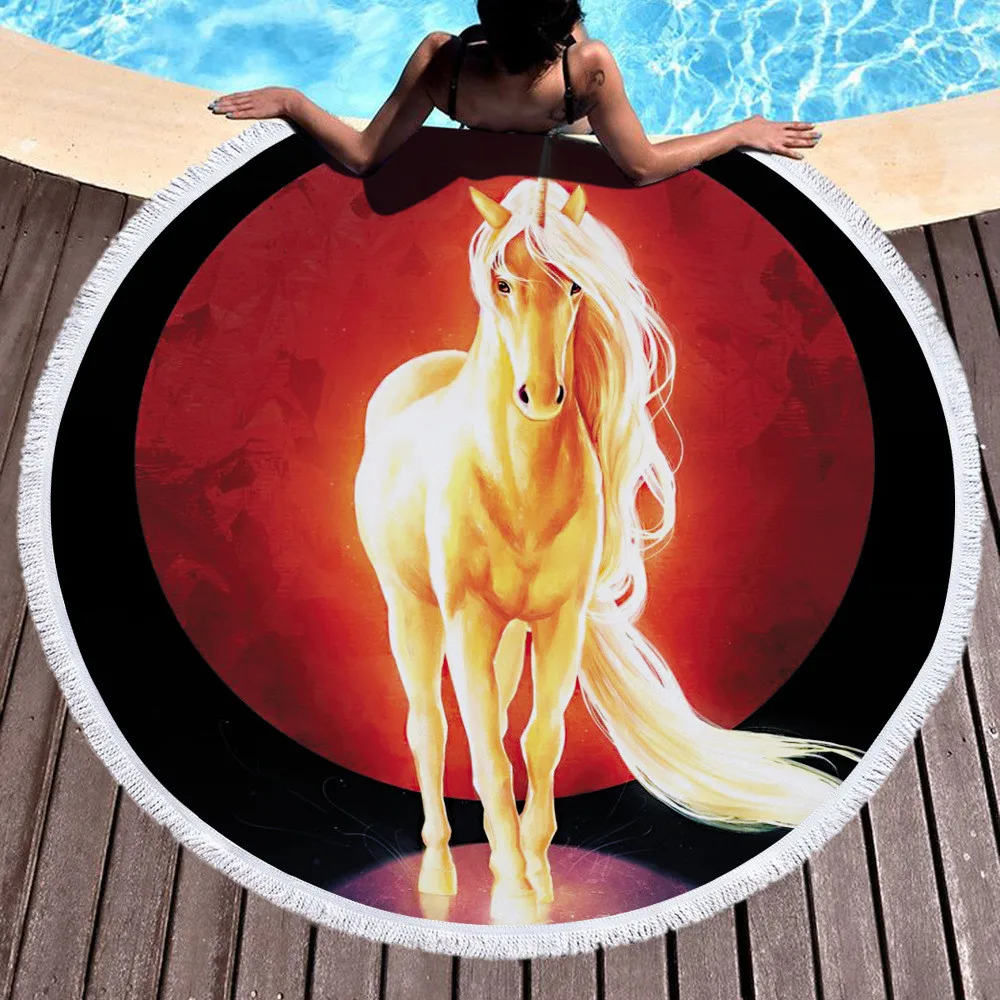 

Art Horse Colorful Painting Women Bath Towel for Beach Thick Round 3d print Fabric Quick Compressed Towel