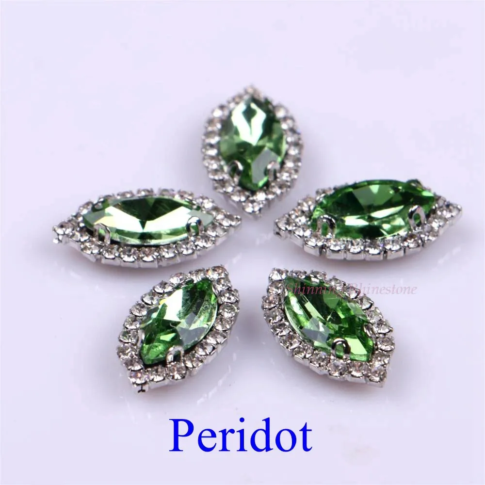 Peridot Обведено Стразы! Лошадиный глаз/стекло в форме листа Стразы с когтями пришить с украшением в виде кристаллов СТРАЗА под камень алмаз металлическое основание 10 шт./упак - Цвет: Peridot
