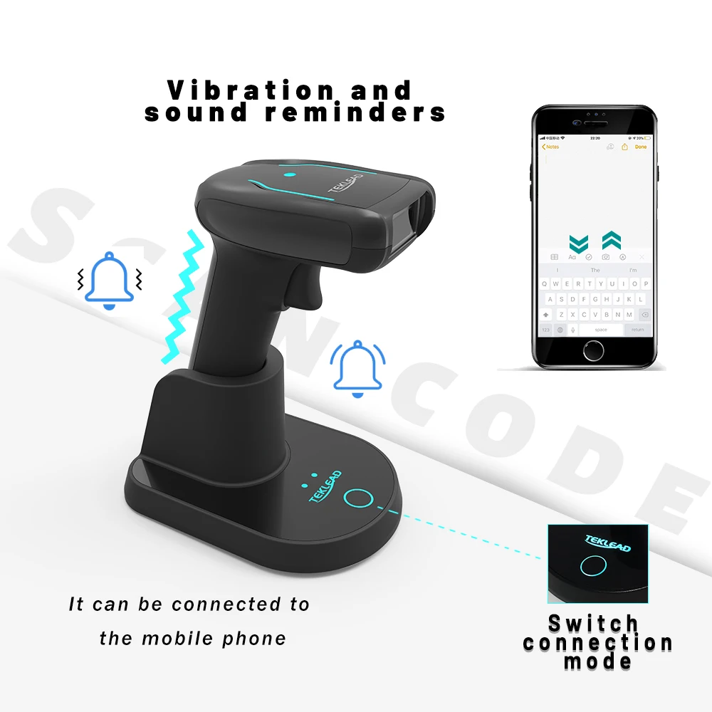 TEKLEAD 1D 2D Wired USB Bluetooth Wireless 2.4G Barcode Scanner with Charging Base High Resolution Bar Code Reader