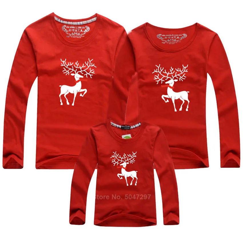 Семейные рождественские комплекты; футболки с длинными рукавами для мамы и дочки; футболки с принтом эльфа, Санта-Клауса, оленя, лося; красная пижама; Топ - Цвет: One t-shirt 7