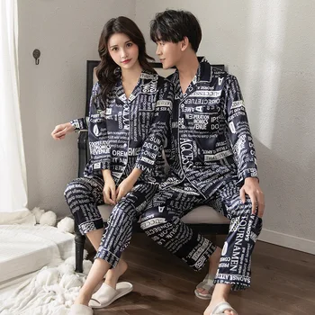 

Lady Print Pajamas Set 2PCS Shirt&Pants Satin Sleepwear Lovers Kimono Robe Gown Pyjamas Suit Casual Intimate Lingerie Homewear