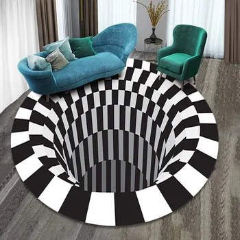 

3D Vortex Carpet Black White Grid Bottomless Hole Illusion Rug Living Room Bedroom Anti-Slip Floor Mats Home Fashion Carpet Rugs