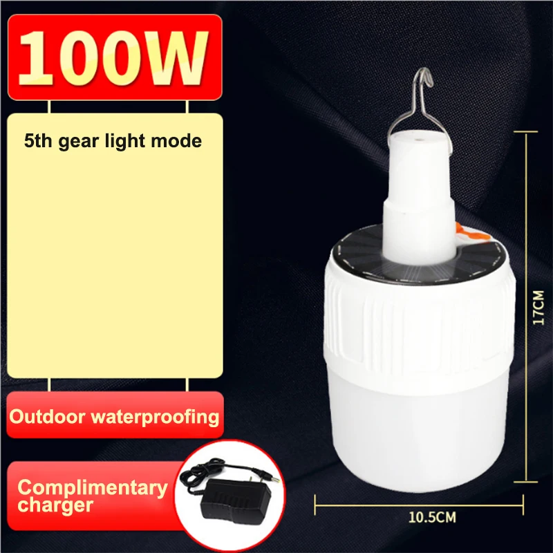 charge solar 100w Multifunctional solar charging battery DC LED Night stall bulb tent lamp camping device emergency lighting - Испускаемый цвет: charge solar 100w