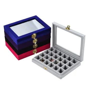 

Non-String Gold Single Buckle 24 Grids Nail Box Jewelry Box Ring Earrings Jewelry Box Flannel Display Storage Box Organizer Hot