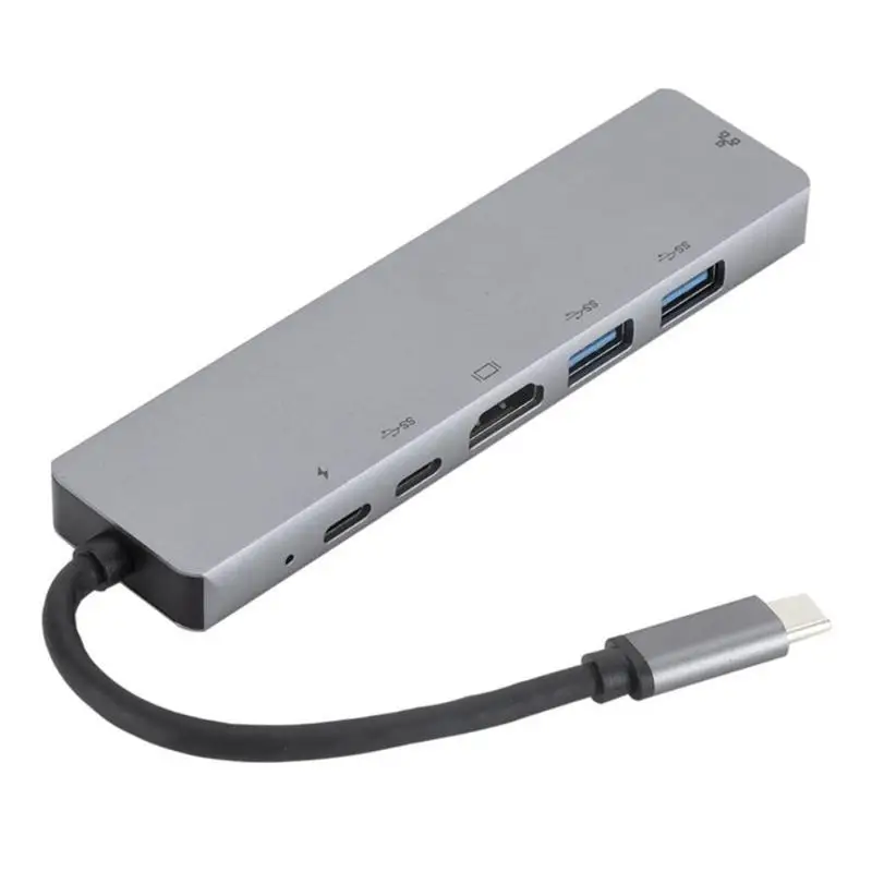 Алюминиевый сплав 6 в 1 type-C USB 3,1 хаб-конвертер портативный USB-C 4K HDMI 2 USB 3,0 PD RJ45 сетевой адаптер док-станция для портативных ПК