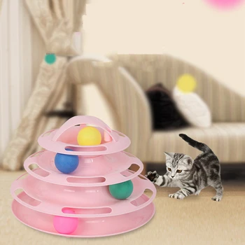 

New 3/4 Levels pet cat toy Tower Tracks Disc cat Intelligence Amusement triple pay disc cat toys ball Training Amusement plate