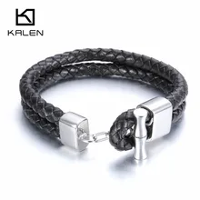 21 см мужской черный кожаный браслет Мода нержавеющая сталь серебряный цвет бамбук Шарм персонализированный браслет аксессуары в стиле панк