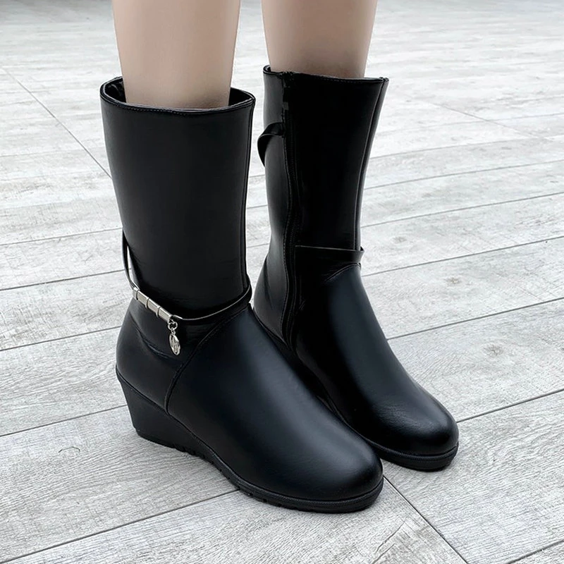 de media para mujer de talla grande 35 51, zapatos bonitos de Tacón de Cuña de 7cm, tacón bota con cristales, para invierno|Botas a media - AliExpress