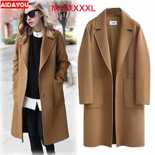 Женское шерстяное пальто размера плюс, модное свободное зимнее теплое шерстяное пальто с длинным рукавом ouc313