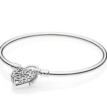 Браслет из стерлингового серебра 925 пробы, Vinage Moments, королевское сердце, навесной замок, гладкий браслет, подходит для бисера, шарм, модные ювелирные изделия