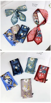 

DHL 200pcs dot narrow scarf diagonal strip small scarf twill tied bag scarf thin narrow hair band female scarves