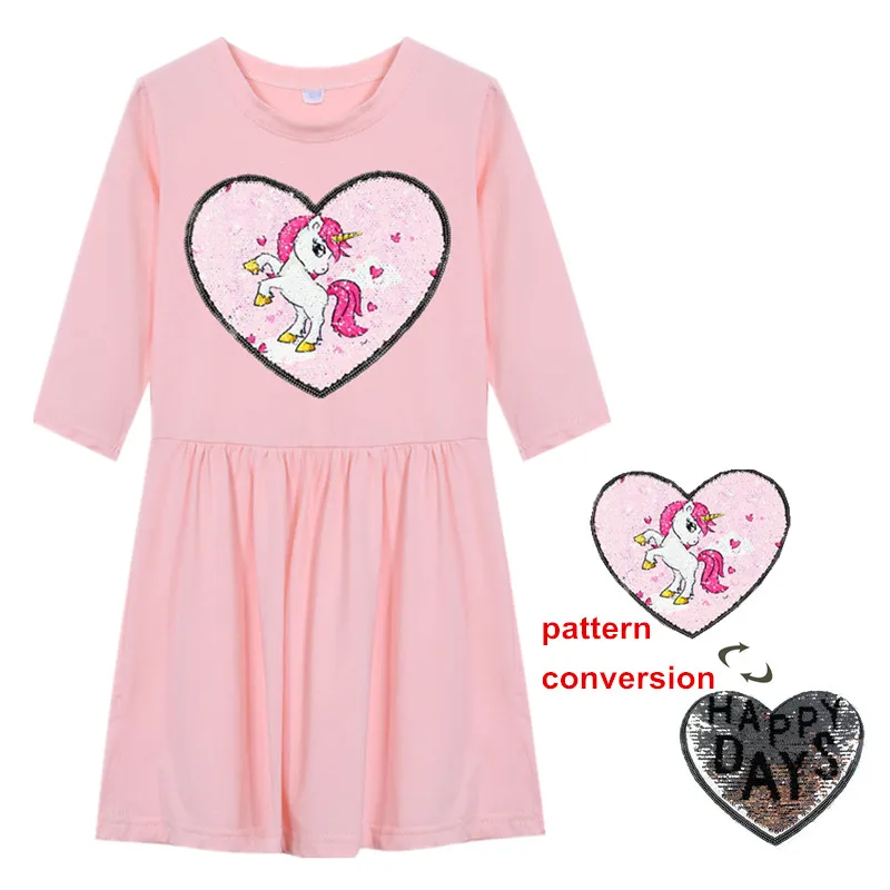 Детские платья для девочек; осеннее хлопковое праздничное платье принцессы с принтом «hello kitty», «Единорог»; одежда с блестками для маленьких детей