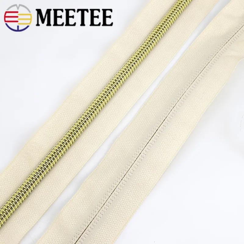 5/10m Meetee нейлон код со стандартом ISO в Гуанчжоу Китай Золотой зуб катушки молнии для шитья «сделай сам» с открытым концом, сумки для занятий спортом, аксессуары для одежды ZA030