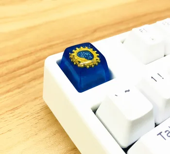 

Heart Of Ocean Handmade Thick Resin Keycap Heart-shaped Keycaps Blue & Gold Backlit Key Cap For Cherry MX Mechanical Keyboard