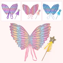 Costume de princesse féerique pour filles, 2 pièces, ailes de papillon, pour fête d'anniversaire, vacances, noël, Cosplay