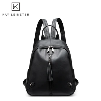 

Genuine Leather Women Backpack Black Classic Fashion Designer Girls School Bags Tassel Travel Bag Female Large Capacity Mochila