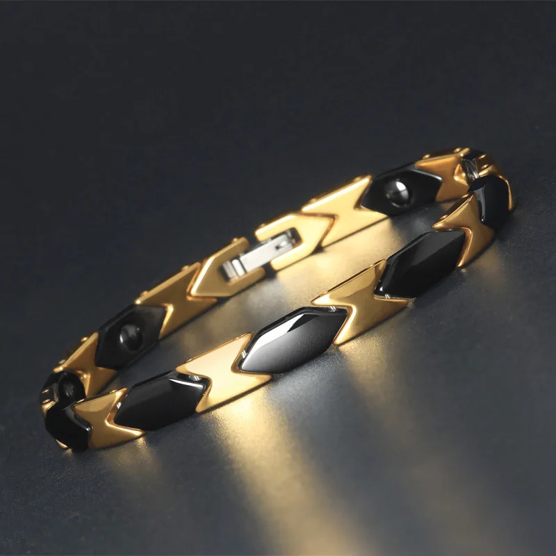 Black White Ceramic Bracelets For Women Gold Stainless Steel Jewelry Womens Hand Accessories Health Magnetic Men's | Украшения и