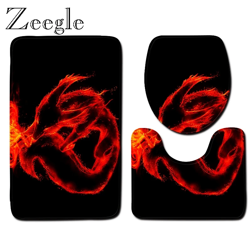 Zeegle 3pcs Bathroom Mat Set Shower Room Water Absorption Rug Non-Slip Toilet Soft Mat Bath Mat Set Toilet Rug Floor Carpet