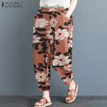 

Women's Harem Trousers ZANZEA Vintage Floral Pants Casual Elastic Waist Long Pantalon Palazzo Female Printed Turnip Plus Size