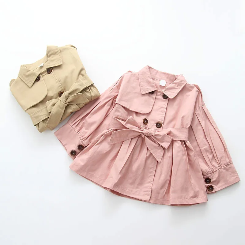

Girls Mid-length Trench Coat Spring And Autumn New Style Children Windproof Western Style CHILDREN'S Jacket Lantern Sleeve Bow C