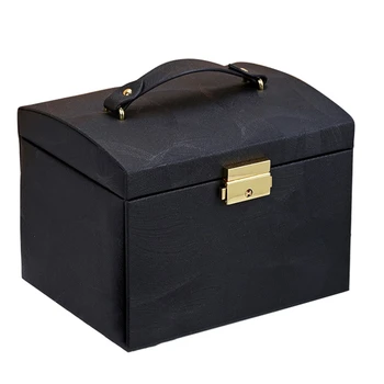 

New Jewelry Box Large Capacity Leather Storage Jewelry Box Earring Ring Necklace with Mirror Watch Jewelry Organizer Black