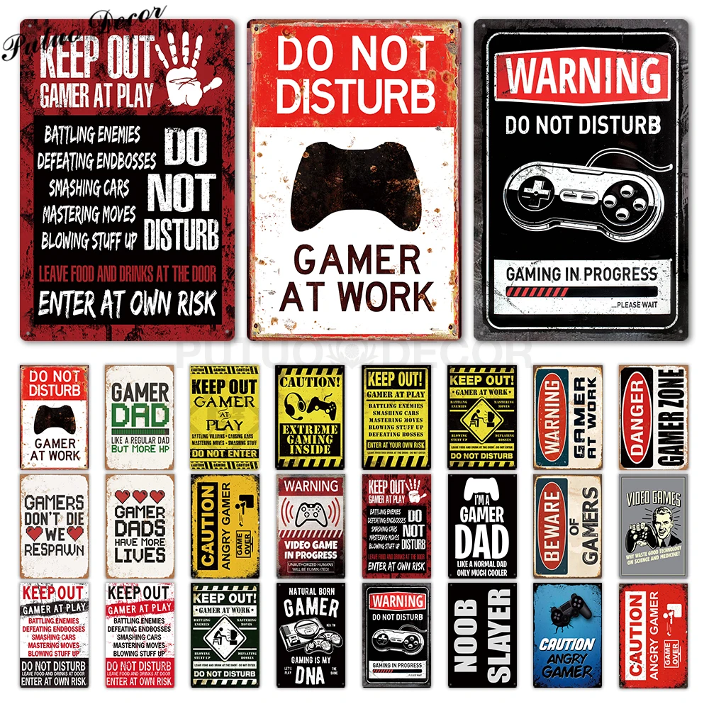 

Funny Gamer Metal Sign Tin Sign Gamer at Work Sign Retro Signs Wall Decor for House Home Room Metal Signs Tin Signs