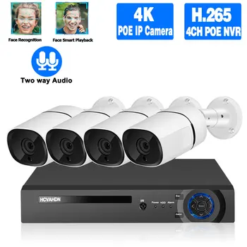 

POE Camera Set 4K CCTV Camera Security System Kit POE 5MP NVR Kit Two Way Audio Outdoor Night Vision Video Surveillance System