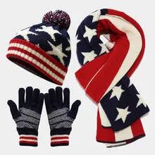 Women's Winter Warm Hat Scarf Glove 3 Pieces Set Female Knitted Thick Keep Warm Winter Ski Hat Russian Beanies Sets New
