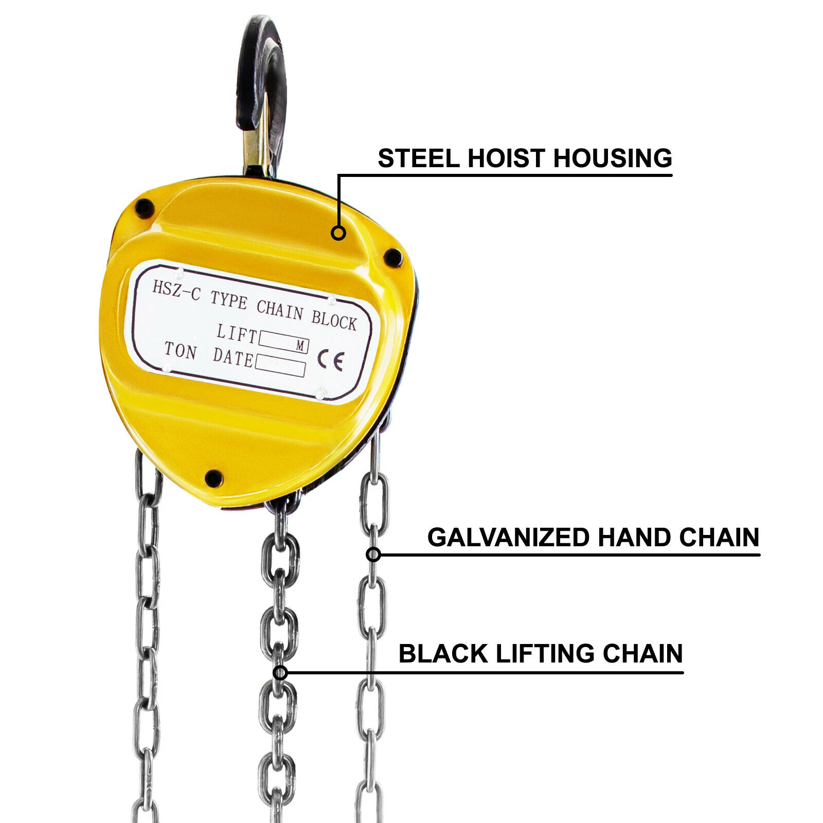 VEVOR 0.5/1/2/3T Chain Hoist Anti-Rust Manual Chain Block 10/20FT 3m/6m with Two Hooks - Image 3