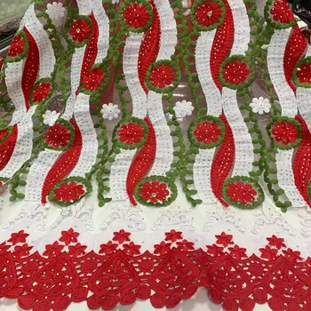 

red green white African Lace Fabric 2020 French Cord Lace Fabric Embroidered Nigerian Tulle Lace Fabric With Stones For Wedding
