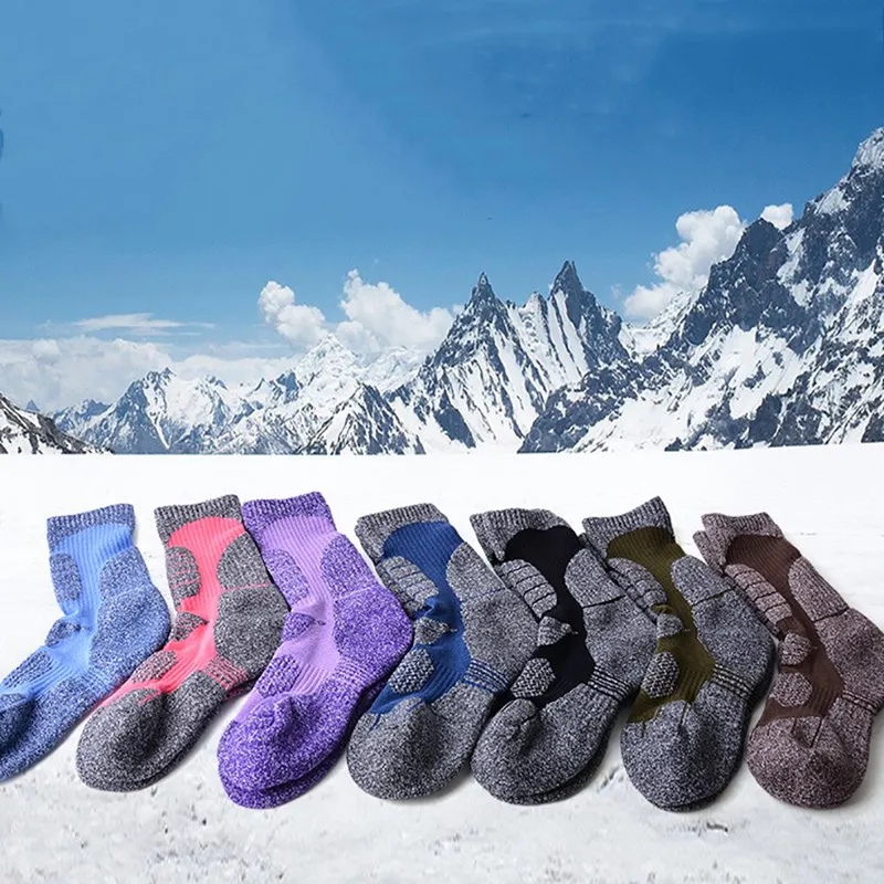 Мужские и женские зимние носки из мериносовой шерсти для катания на скейтборде, катания на лыжах, зимние теплые махровые носки, Нескользящие теплые носки для кемпинга, туризма, 7Col