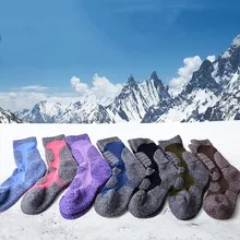 Мужские и женские зимние носки из мериносовой шерсти для катания на скейтборде, катания на лыжах, зимние теплые махровые носки, Нескользящие теплые носки для кемпинга, туризма, 7Col