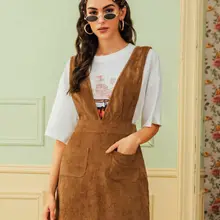 Vestido de tirantes Casual de mujer estilo Preppy de pana Denim Overall mono Mini vestido