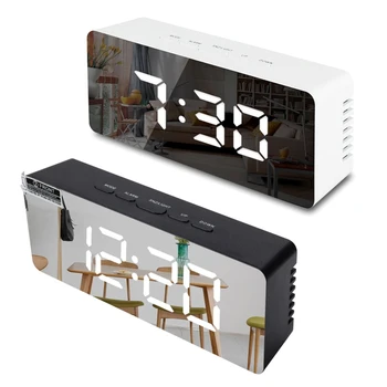 

Digital LED Mirror Alarm Clock Snooze Electronic Large Time Temperature Display USB Port Battery Powered