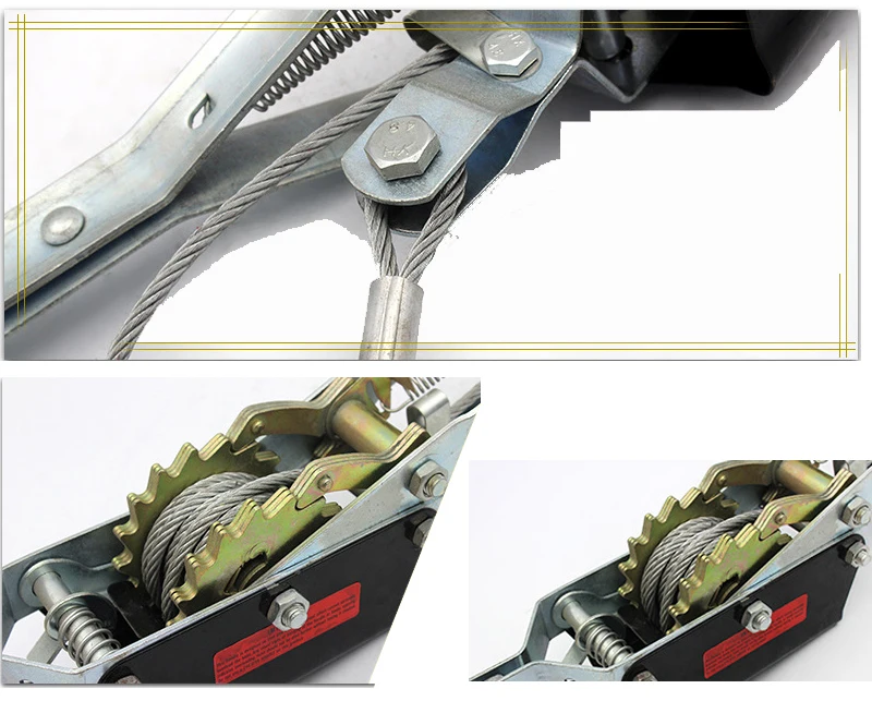 H03a6a7b564a74d67a4babb6b53853264H 1-4 Ton Wire Rope Ratchet Hand Power Puller Tighten Tool Steel Cable Gear Winch Puller Mini Tightener Double Hook Lifting Tools Mallzona