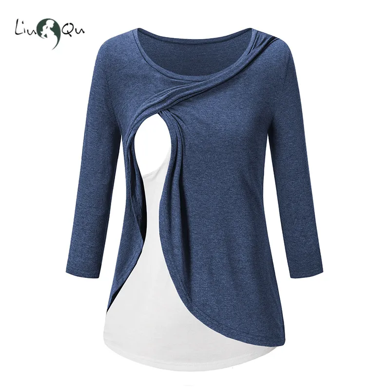 Maternity 3/4 Sleeve Nursing Tops Blouses Pregnancy Shirt Maternity Clothes Womens Clothing Breastfeeding Nurse Pregnant Top