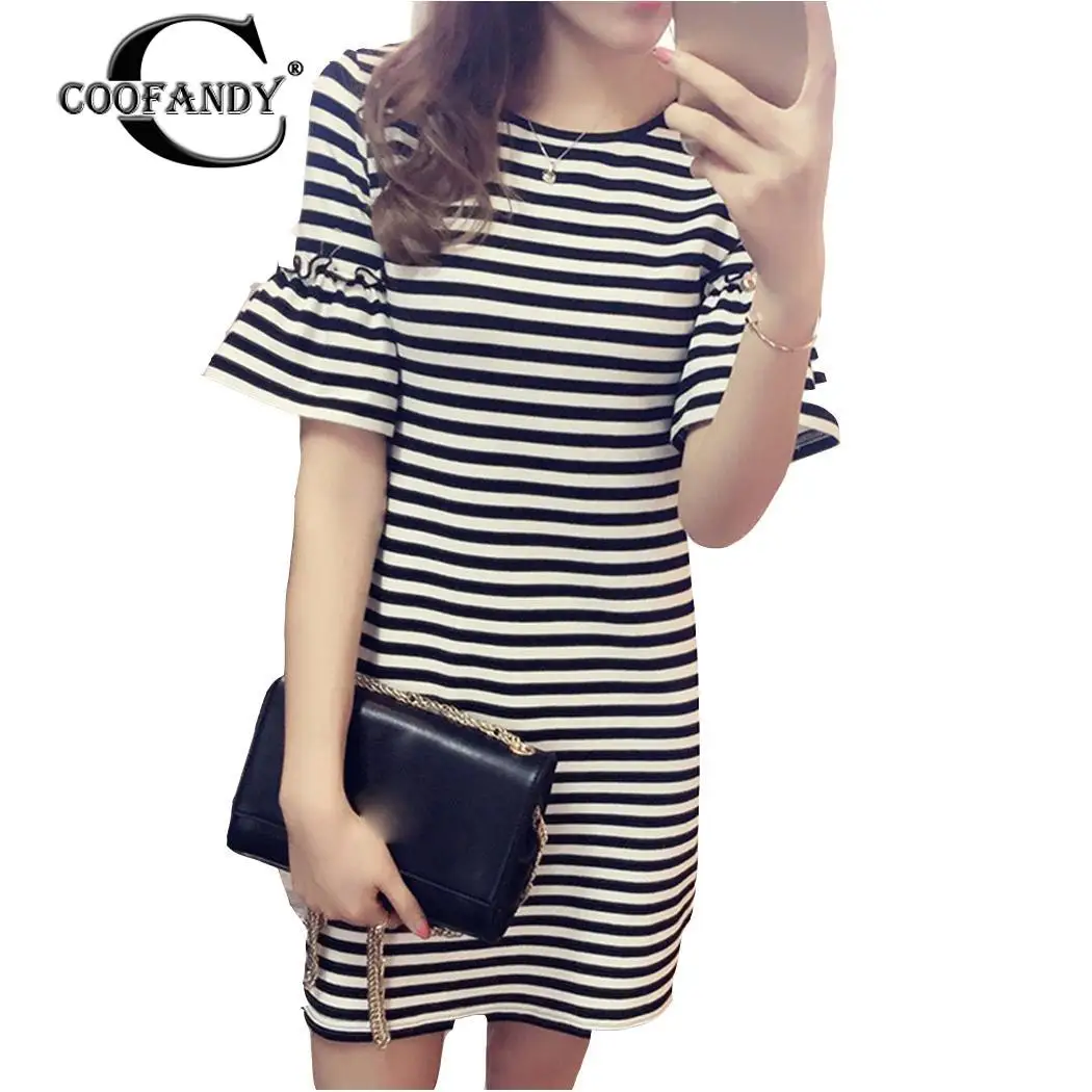 

Women Casual Stripe Pattern Short Sleeve Slim T-shirt O Neck Dress Summer Pullover Above Knee, Mini None