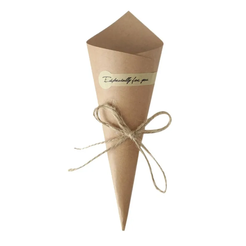 A Partij DIY Handgemaakte Kraftpapier Bloem kegeels Houder met Touw Tag Especial voor U broiloft стикер Tafel Декор вечерние 50 шт - Цвет: A