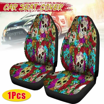 

3D Printed Car Seat Cover Polyester Fabric Elastic Car Seat Cover Skull Car Front Seat Cover Seat Cushion Seat Back Cushion