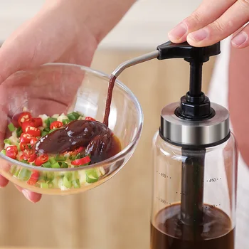 

MOM'S HAND Kitchen Gadgets Kitchen Glass Sauce Squeeze Bottle Kicthen Storage Pot for Ketchup Salad and Honey
