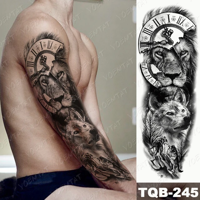 Dragon Wolf Tiger Animal Waterproof Temporary Tattoo Sticker Man Arm Leg Tato Body Art Fake Tatto Water Transfer Tatoo Women 36-TQB245