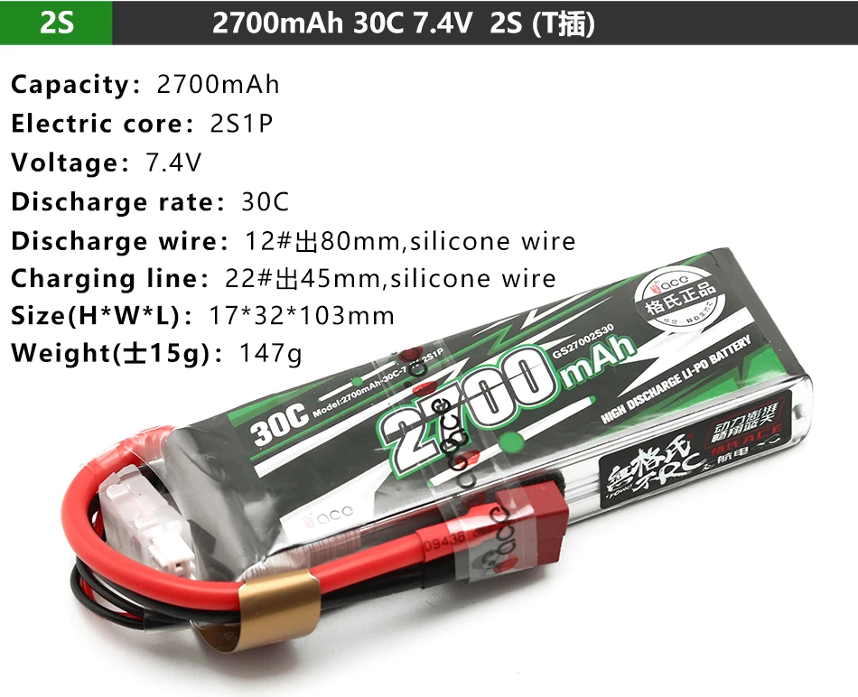 25 2700mAh 30C 7.4V 2S (Tii) Capacity