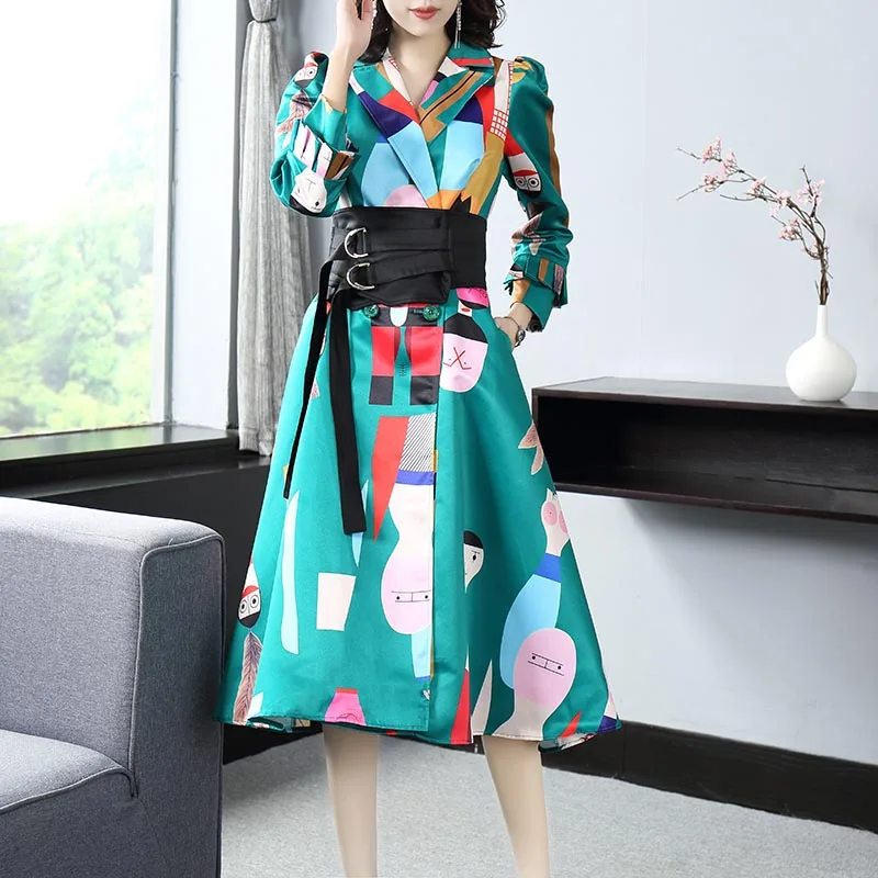 

Autumn Winter lady outwear The New women's coat fashion suit collar Office style Belt Slim elegant Windbreaker coat female S-XL