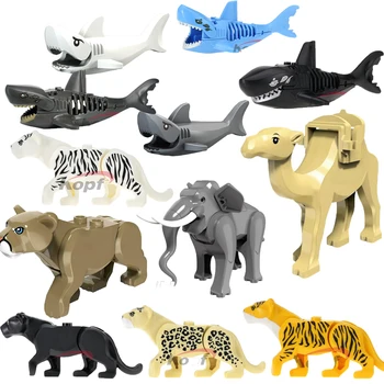 

DIY Building Blocks Animal Accessories Figures Lion Elephant shark Compatible with Duploed Toys for Children Kids Gifts