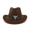 Sombrero de moda para hombre y mujer, sombrero de Cowboy del oeste con Banda de cabeza de vaca, ala ancha, Jazz Pop, talla 56-58CM ► Foto 2/6