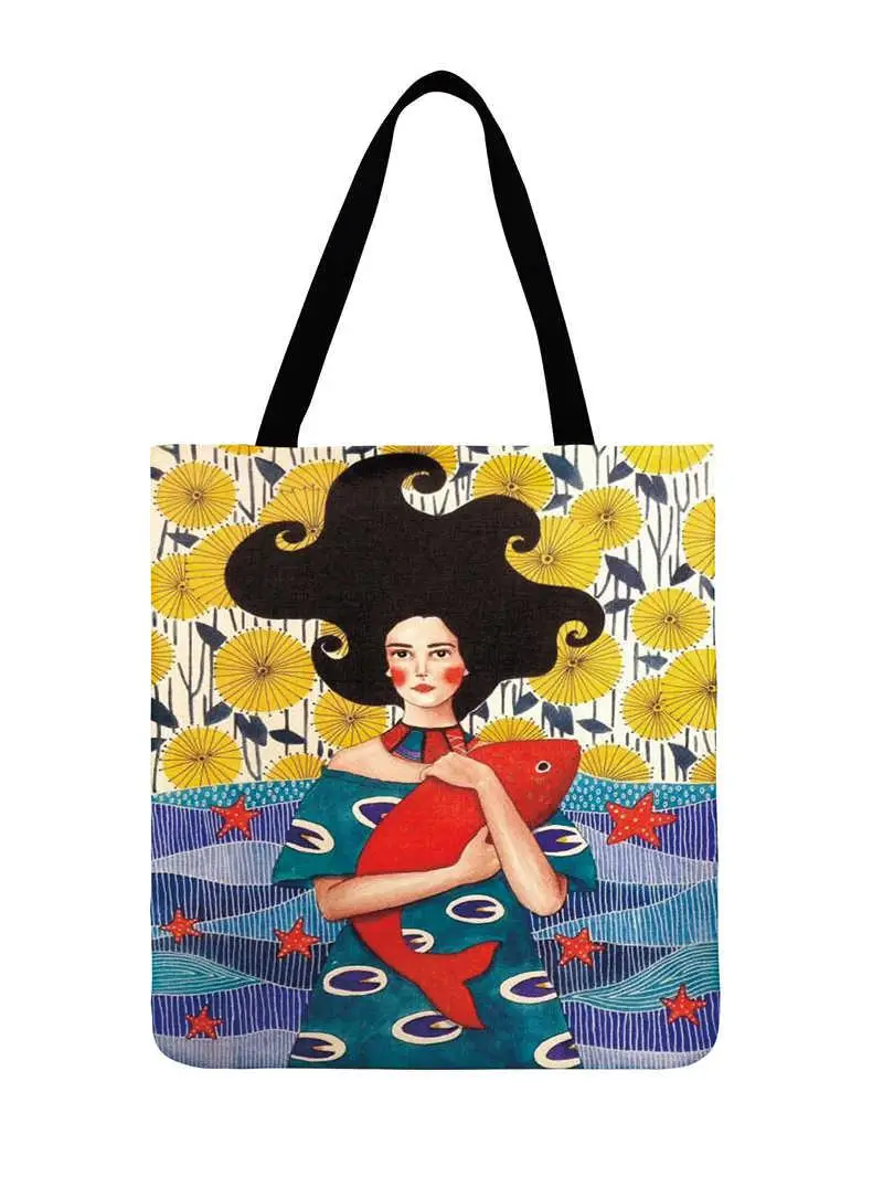 Fashion Shopping Modern Fashion Art Girls Painting Printed Tote Bags Ladies Shoulder Bag Women Casual Tote Outdoor Beach Bagbag 