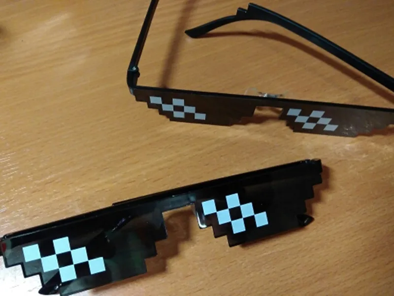 Модные мужские солнцезащитные очки Thug Life, женские черные мозаичные очки,, большие многоугольные 8 битов, стильные пиксели Oculos