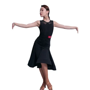 

New Women Sexy Sleeveless Flamengo Tango Dress Rumba ChaCha Black Latin Dresses