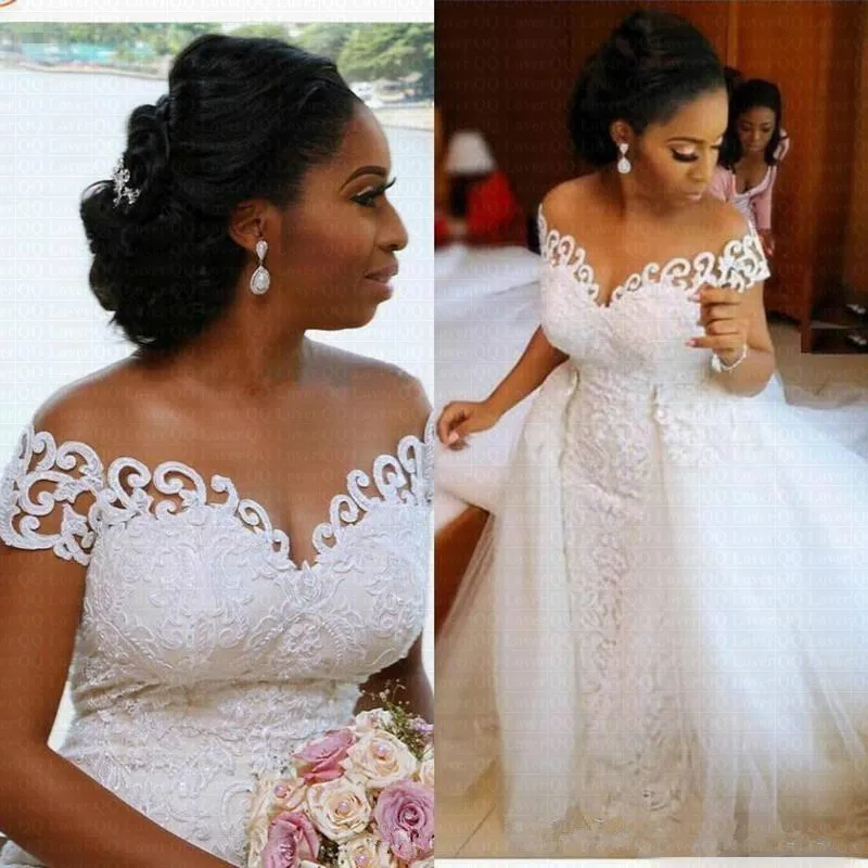 Сексуальное Африканское нигерийское свадебное платье русалки со съемным шлейфом и аппликацией, прозрачные Свадебные платья с открытыми плечами