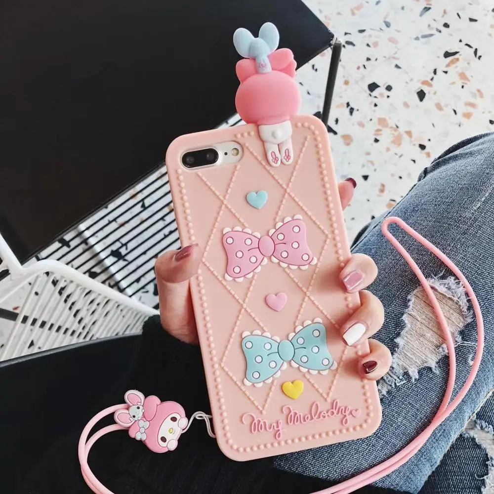 ЯПОНИЯ Sanrio 3D милый мультфильм Мелодия Silicone oroll силиконовый с ремешком чехол для телефона для iPhone 6 S 7 8 plus 11 pro X XR XS MAX girl coque